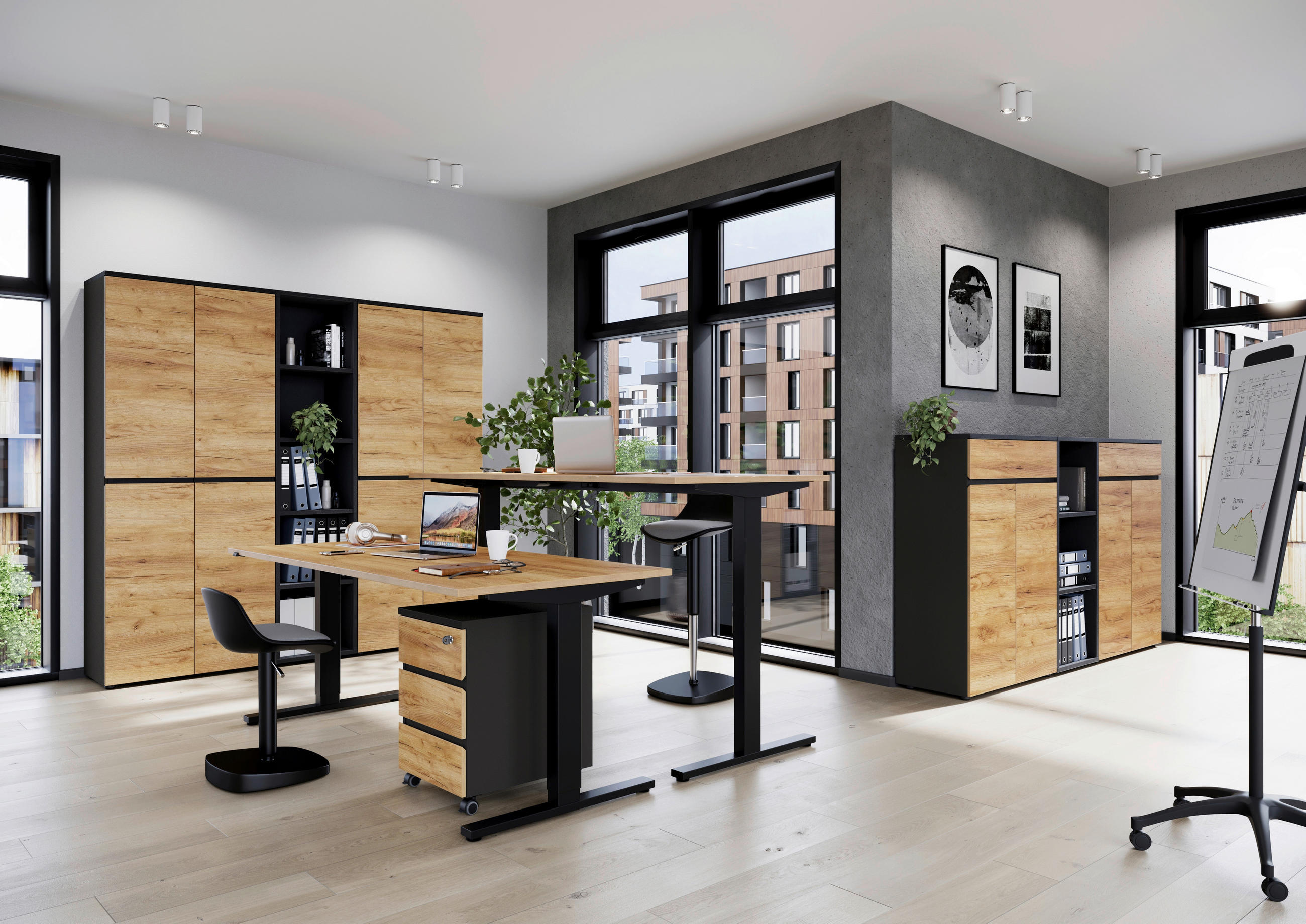 AKTENSCHRANK  - Eichefarben/Graphitfarben, MODERN, Holzwerkstoff (80/120/40cm) - Germania