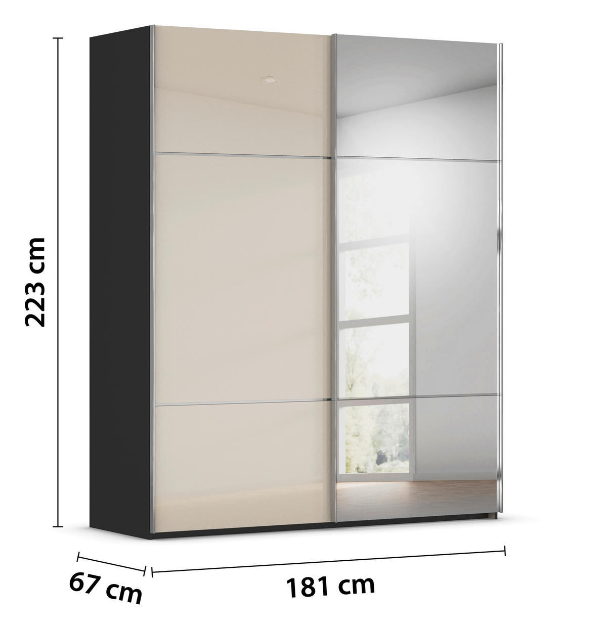 SCHWEBETÜRENSCHRANK  in Schwarz, Champagner  - Chromfarben/Champagner, KONVENTIONELL, Glas/Holzwerkstoff (181/223/68cm) - Novel