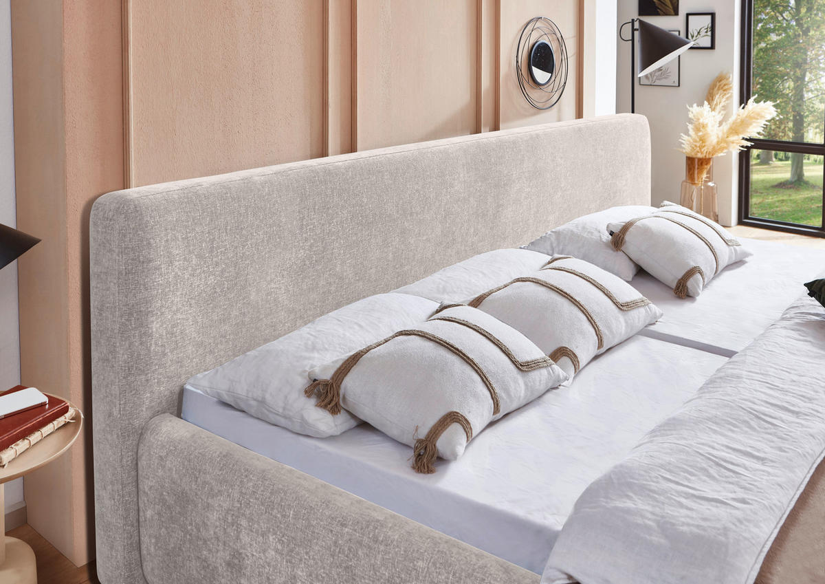POLSTERBETT 180/200 cm  Creme  - Birkefarben/Buchefarben, Design, Holz/Textil (180/200cm) - Xora