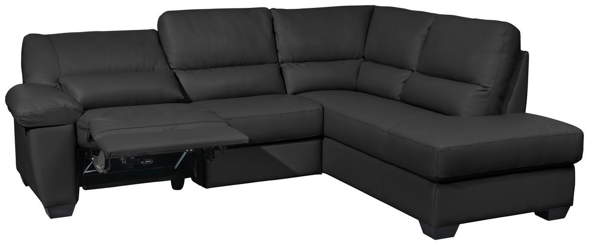 ECKSOFA in Kombination Echtleder/Lederlook Schwarz  - Schwarz, Konventionell, Leder/Kunststoff (248/201cm) - Livetastic
