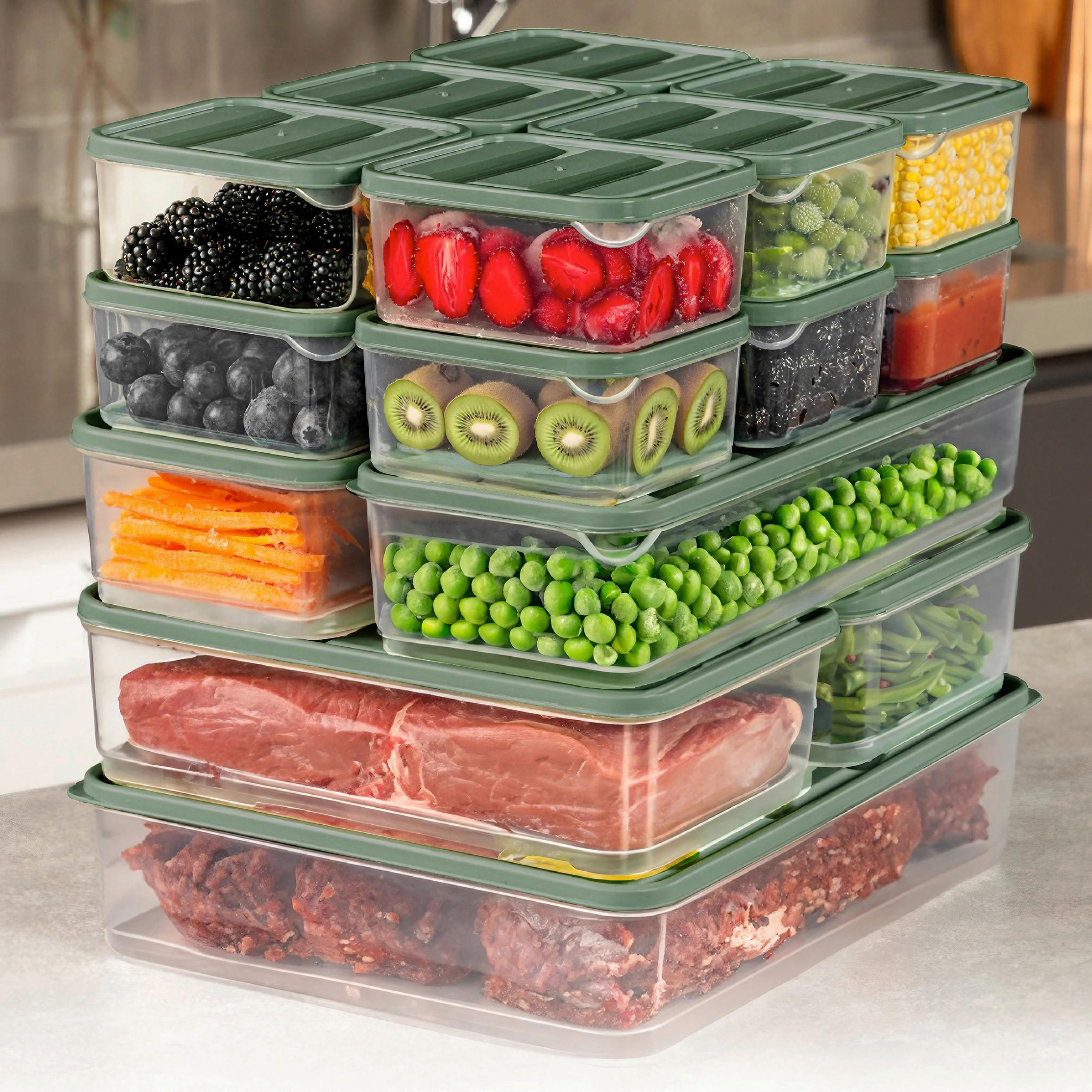 Vorratsdosenset Grün 17-teilig