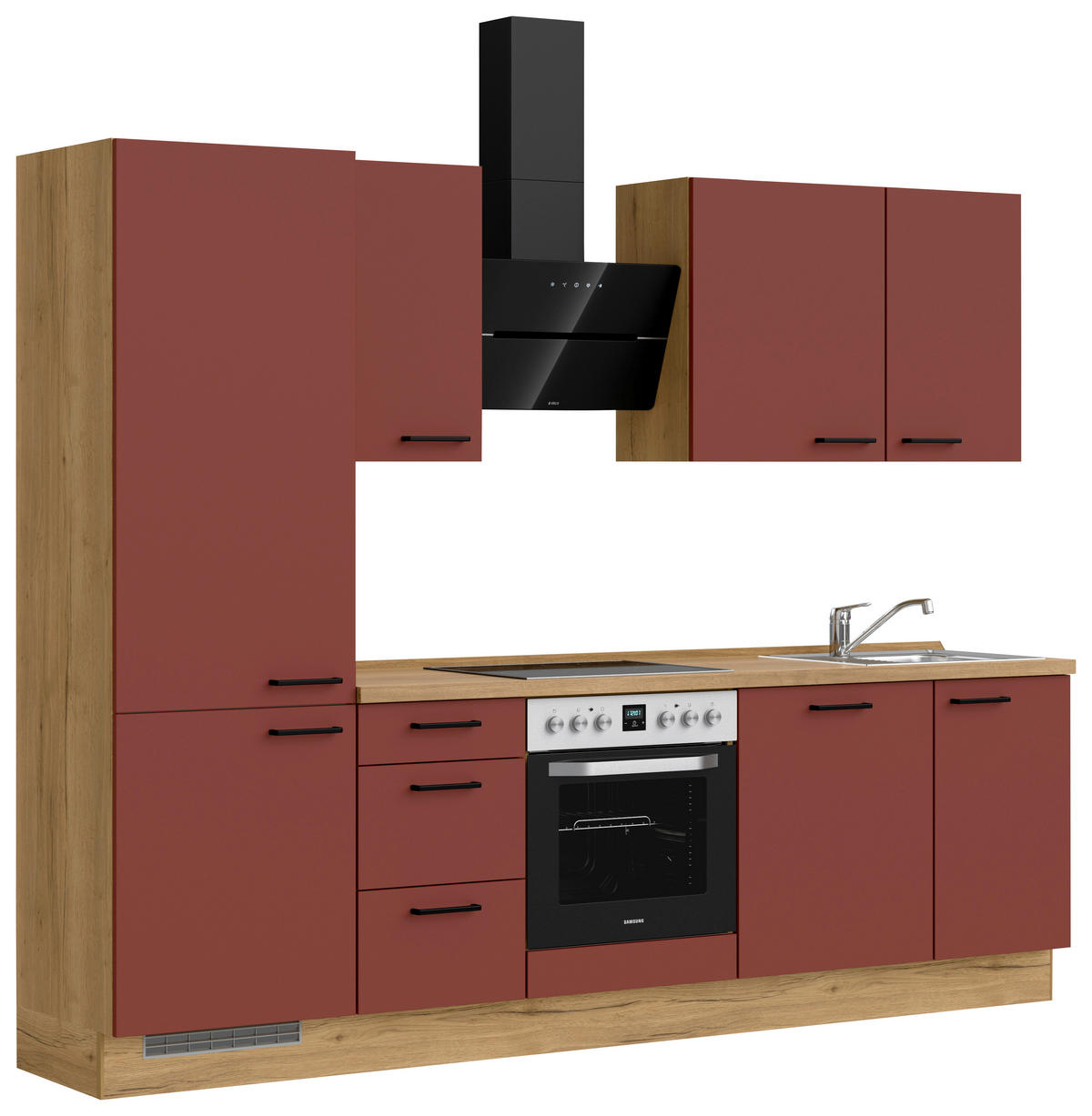 KÜCHENBLOCK Easytouch 270 cm  in Eichefarben, Dunkelblau  - Eichefarben/Schwarz, MODERN, Holzwerkstoff/Metall (270cm) - Nobilia