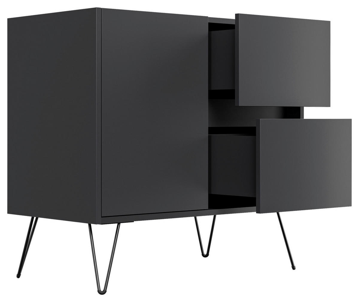 SIDEBOARD Posseik Industrial 79/75,8/42 cm 2 Schublade(n)  - Graphitfarben/Schwarz, Design, Holzwerkstoff/Metall (79/75,8/42cm) - MID.YOU