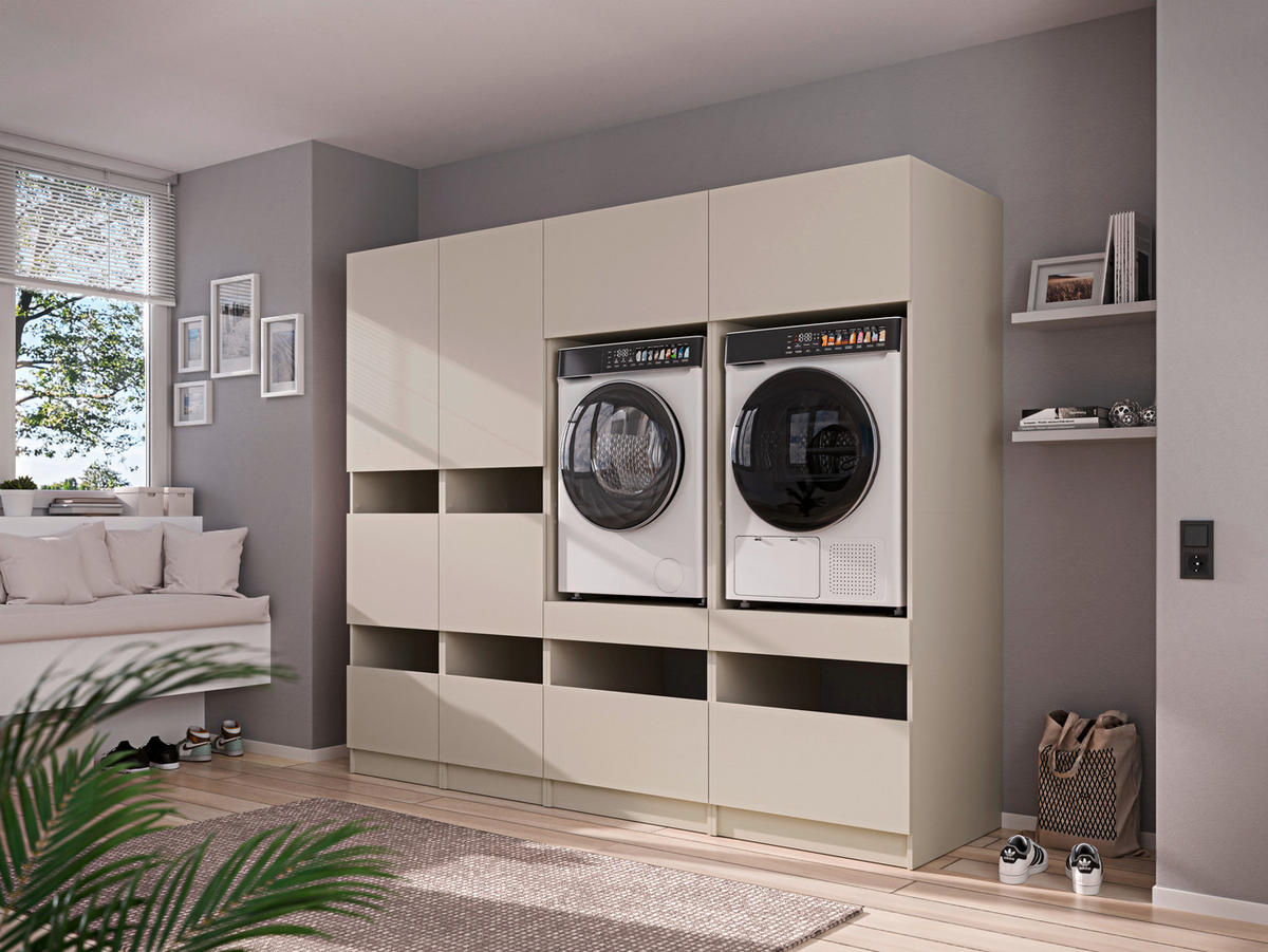 WASCHMASCHINENSCHRANK  68/200/68 cm  - Kaschmir/Schwarz, Design, Holzwerkstoff/Metall (68/200/68cm) - Milino