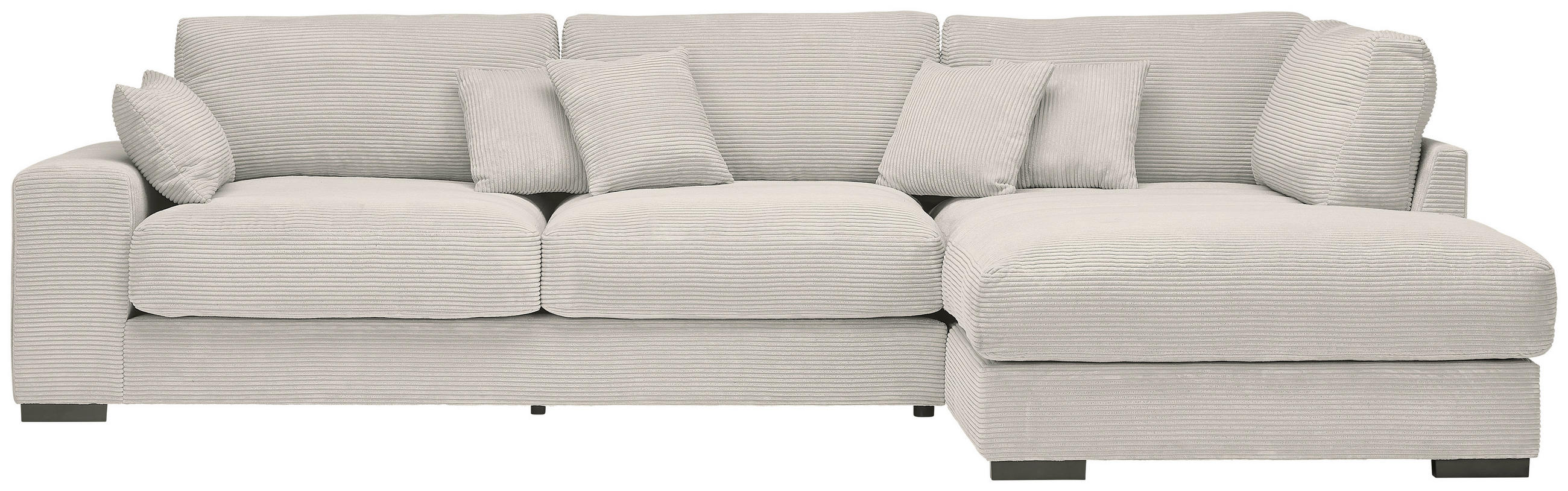 ECKSOFA Hellgrau Cord  - Hellgrau/Schwarz, Design, Kunststoff/Textil (340/205cm) - home24