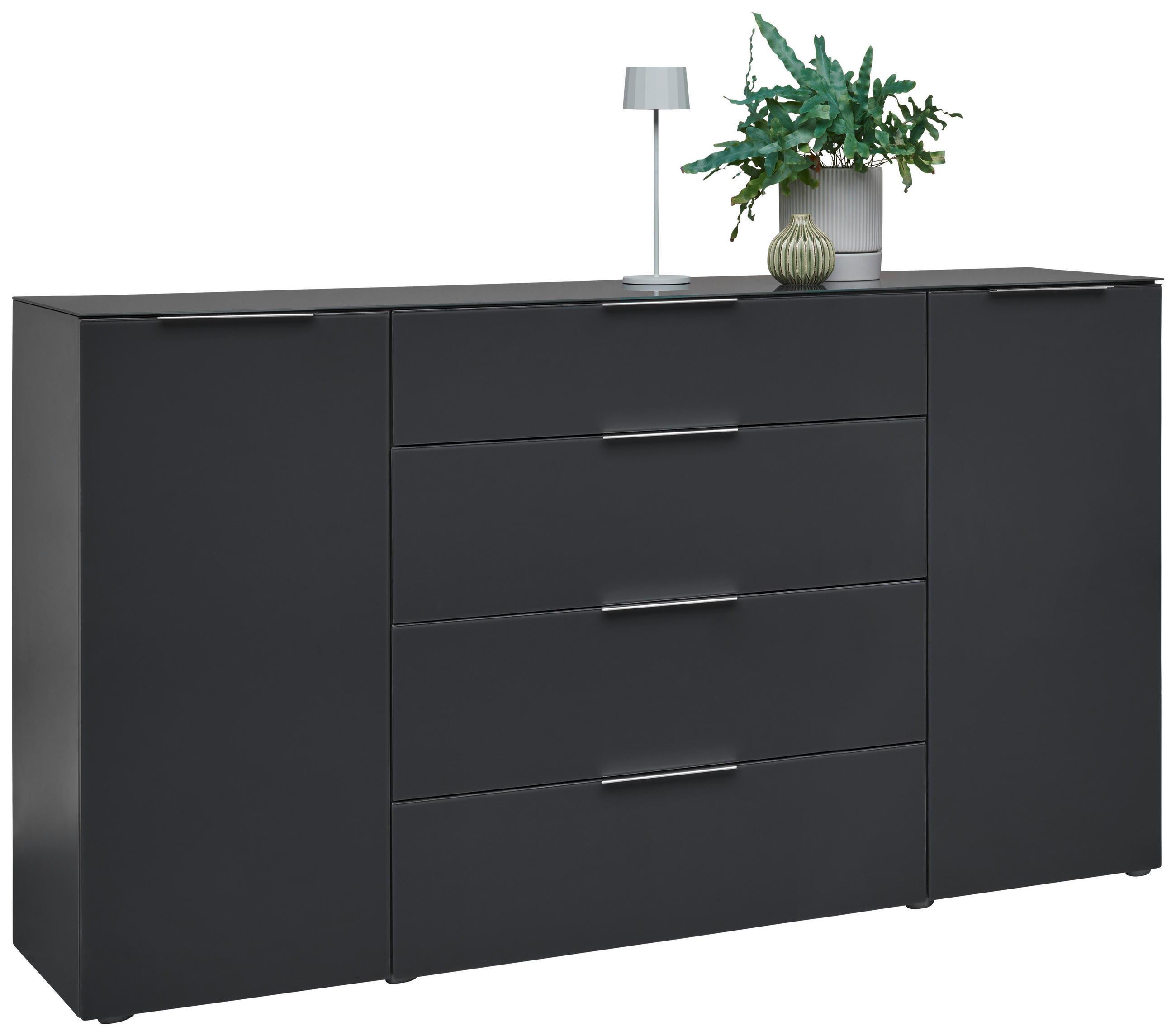 SIDEBOARD  181/99,3/40 cm 4 Schublade(n)  - Anthrazit/Alufarben, Design, Glas/Holzwerkstoff (181/99,3/40cm) - Voleo