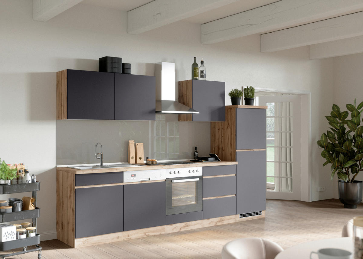 KÜCHENLEERBLOCK 300 cm   in Grau, Eiche Wotan  - Eiche Wotan/Grau, Design, Holzwerkstoff (300cm) - Held