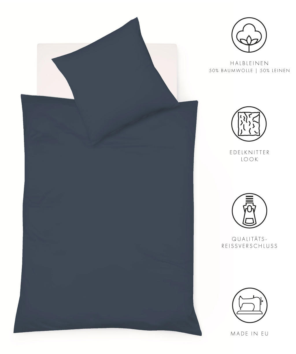 BETTWÄSCHE 135/200 cm Provence Leinenoptik  - Dunkelblau, Basics, Textil (135/200cm) - Fleuresse
