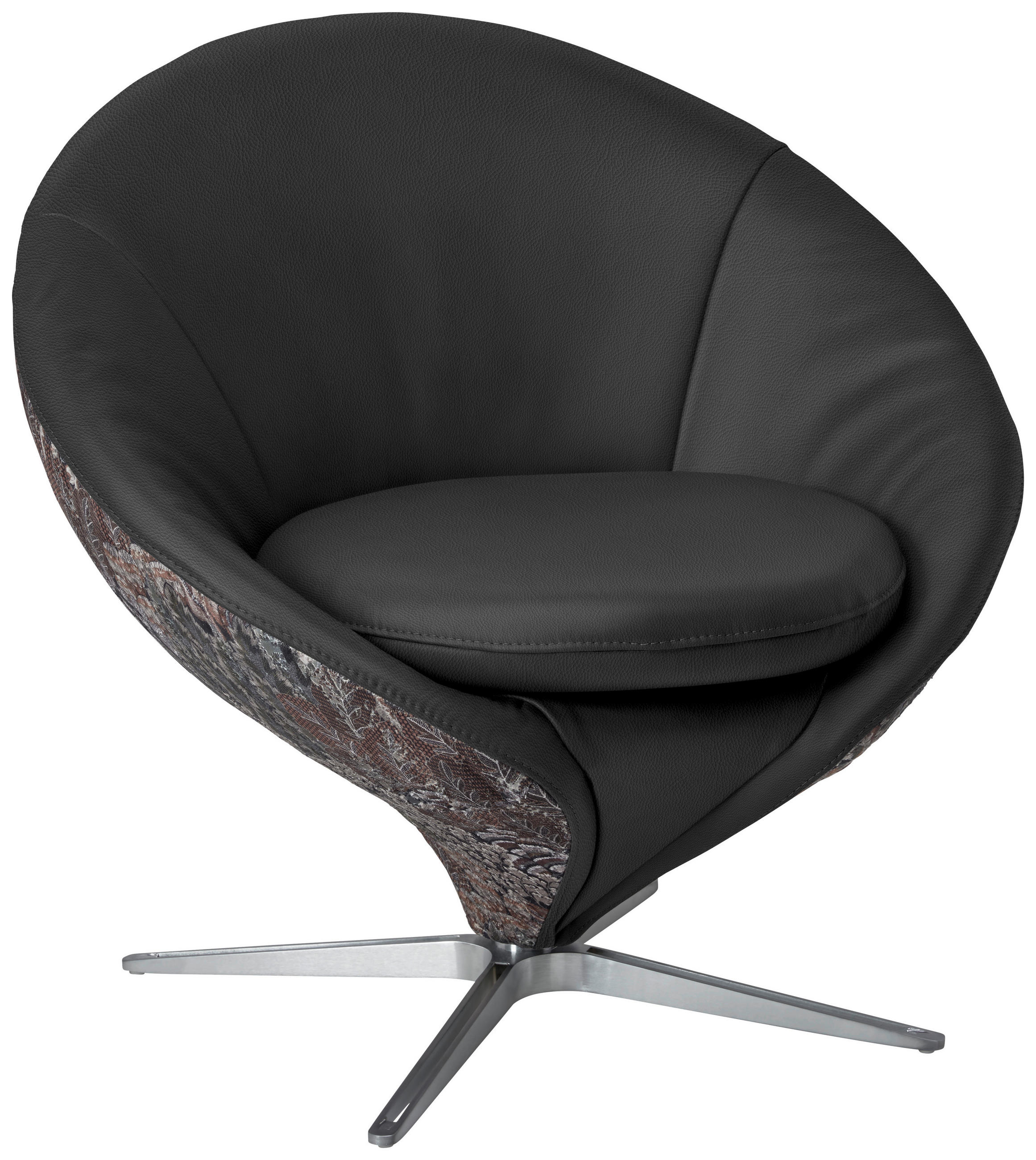 SESSEL Jacquard Kombination Echtleder/Stoff Schwarzbraun  - Schwarzbraun/Nickelfarben, Design, Leder/Textil (84/81/79cm) - Koinor