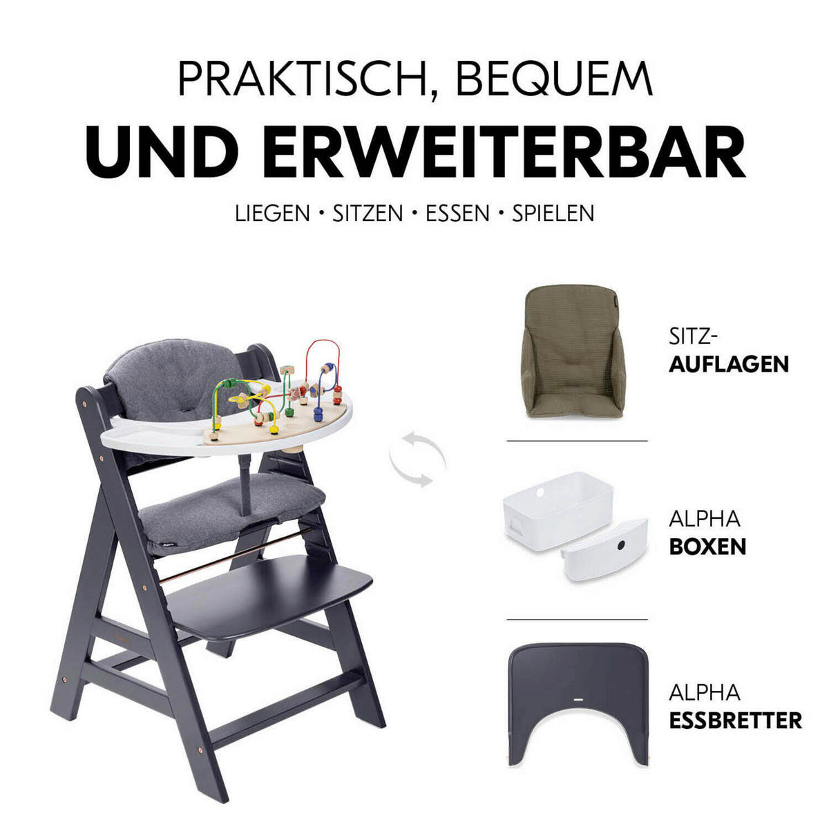 HOCHSTUHL-SET Alpha Newborn Set Anthrazit Grey  - Anthrazit, Basics, Holz/Textil (65/93,5/49cm) - Hauck