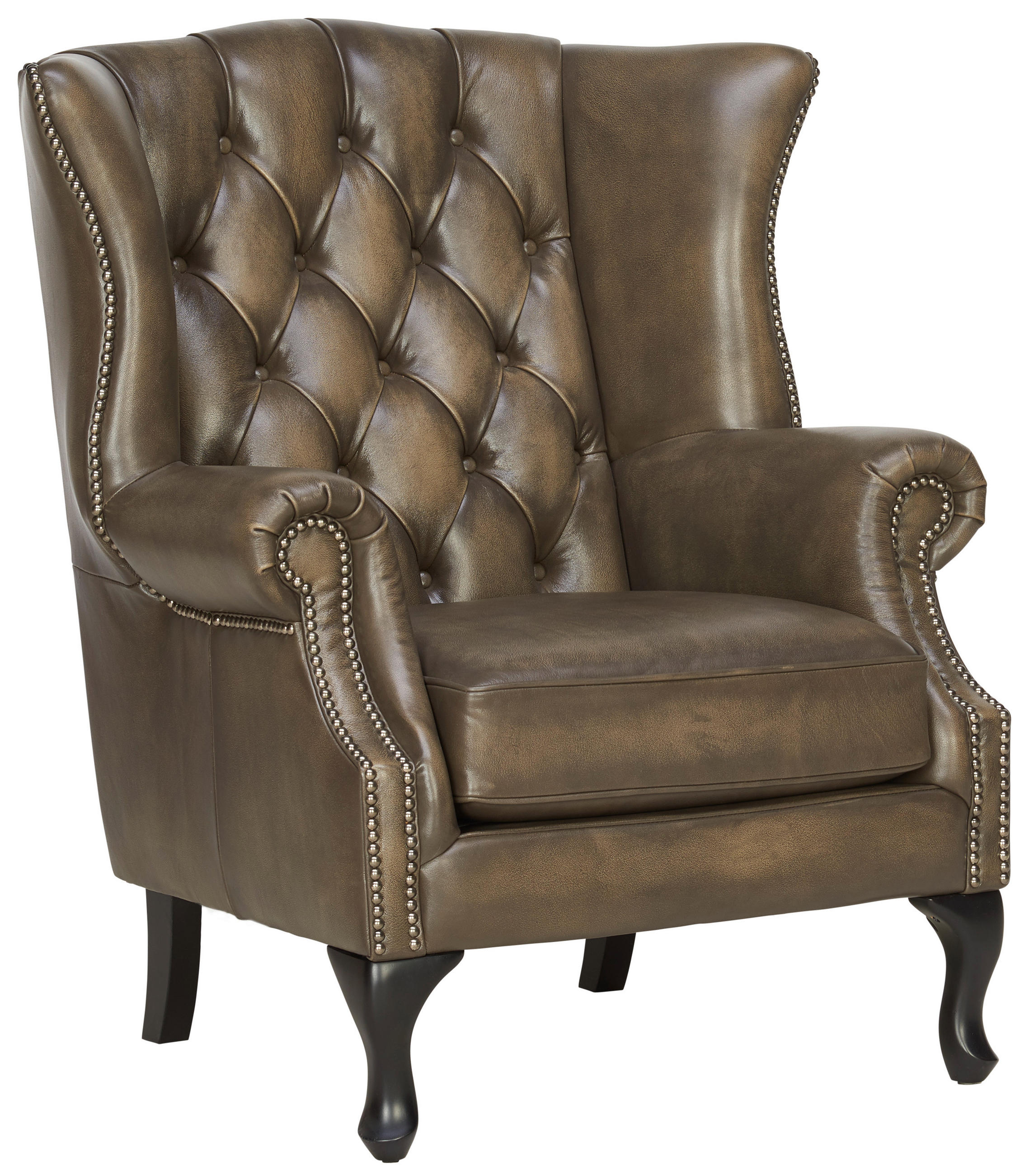 Sessel in Holz, Leder Schwarz, Taupe