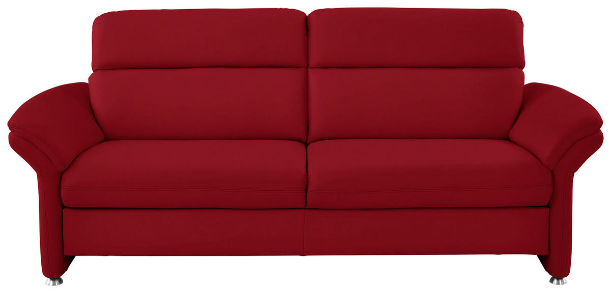 3-SITZER-SOFA in Echtleder Rot  - Rot/Alufarben, Konventionell, Leder/Metall (228/96/92cm) - Beldomo Premium