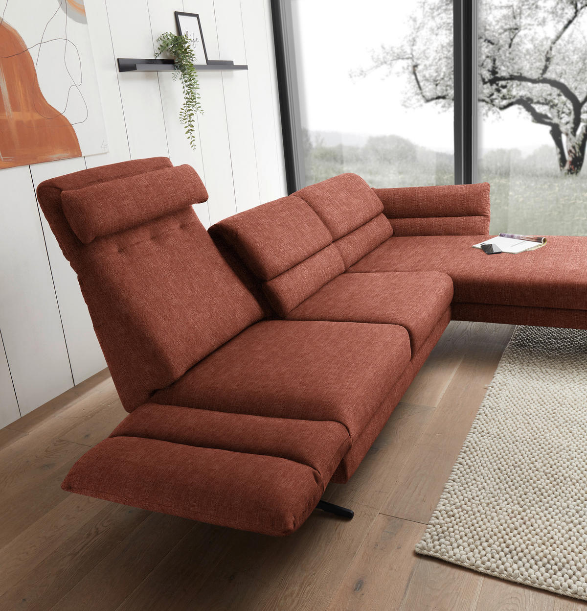 ECKSOFA in Flachgewebe Rostfarben  - Rostfarben/Schwarz, Design, Textil/Metall (279-327/176-217cm) - Dieter Knoll
