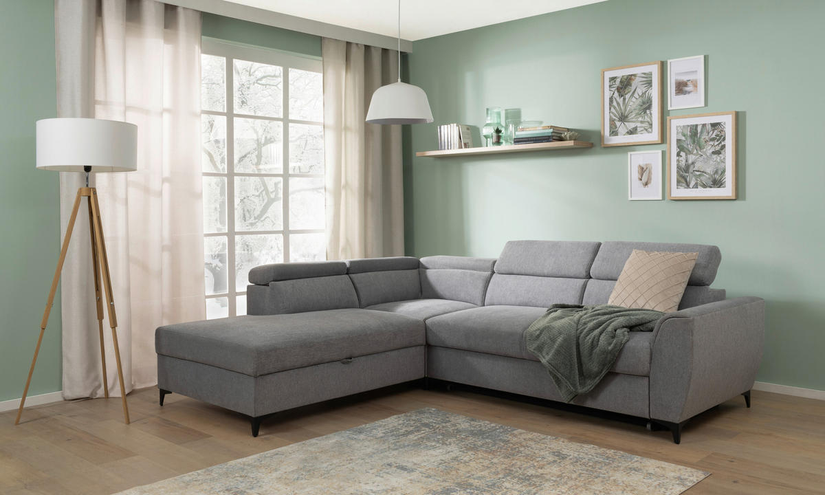ECKSOFA in Velours Grau  - Schwarz/Grau, Konventionell, Textil/Metall (217/255cm) - MID.YOU