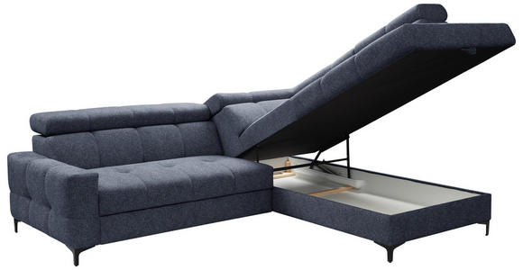 ECKSOFA in Struktur Dunkelblau  - Schwarz/Dunkelblau, MODERN, Textil/Metall (254/212cm) - Carryhome