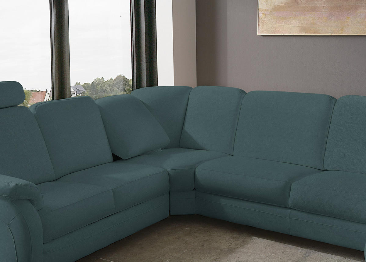 WOHNLANDSCHAFT Echtleder Graublau  - Graublau/Alufarben, Konventionell, Leder/Metall (239/329/165cm) - Beldomo Premium