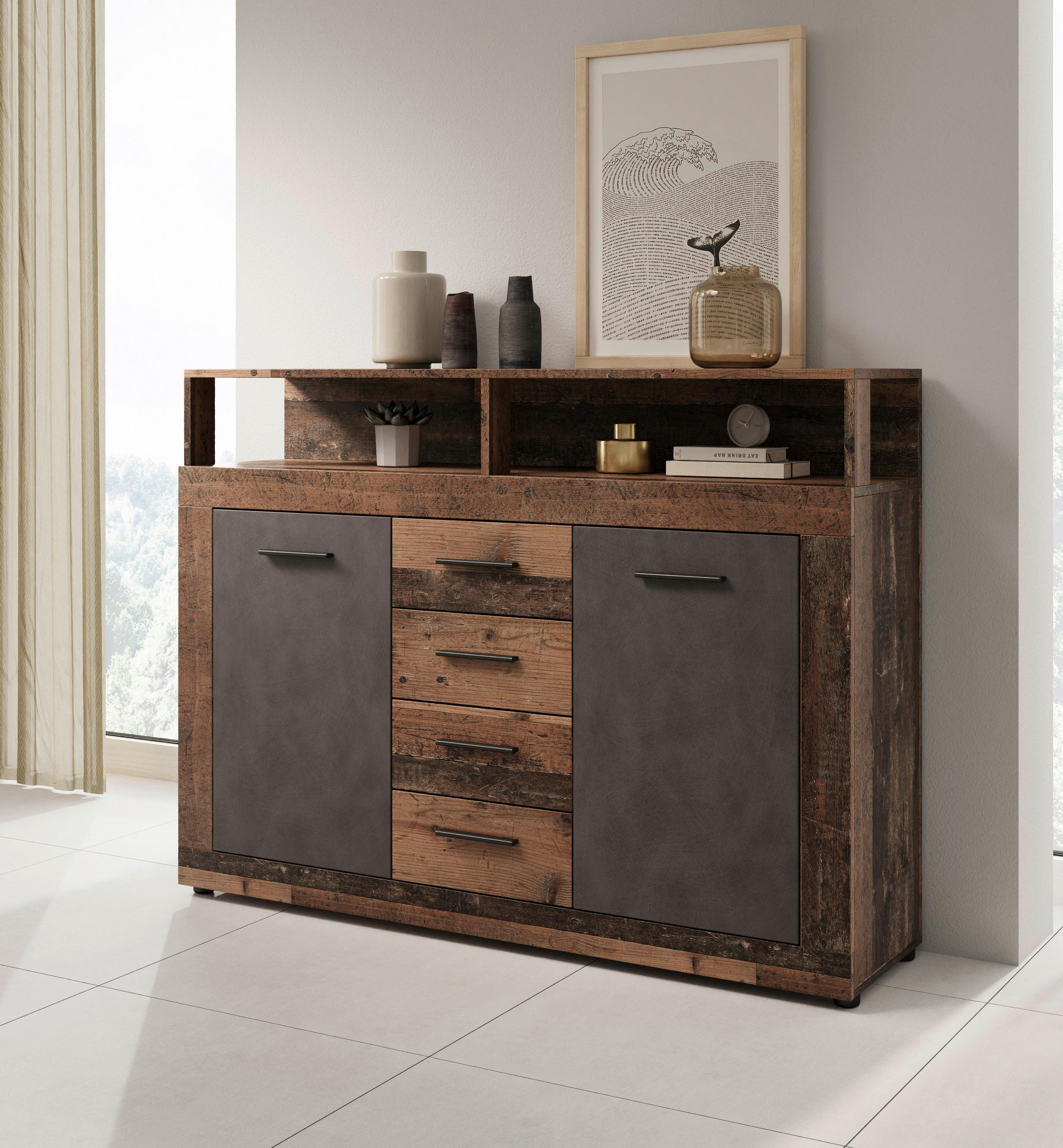 KOMMODE  in 119/96/32 cm  - Alteiche/Anthrazit, Design, Holzwerkstoff/Kunststoff (119/96/32cm) - MID.YOU