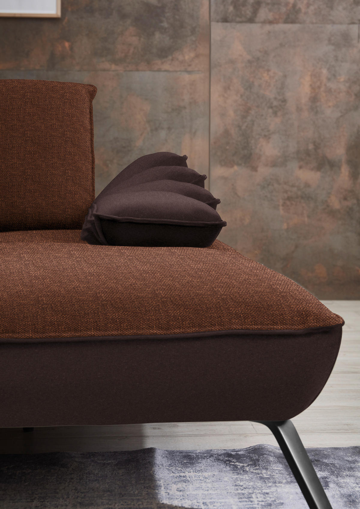 ECKSOFA in Flachgewebe Kupferfarben  - Schwarz/Kupferfarben, Design, Textil/Metall (301/191cm) - Moderano