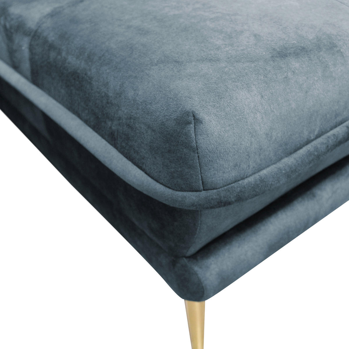 ECKSOFA Blau Velours  - Blau/Goldfarben, Design, Textil/Metall (264/196cm) - MID.YOU