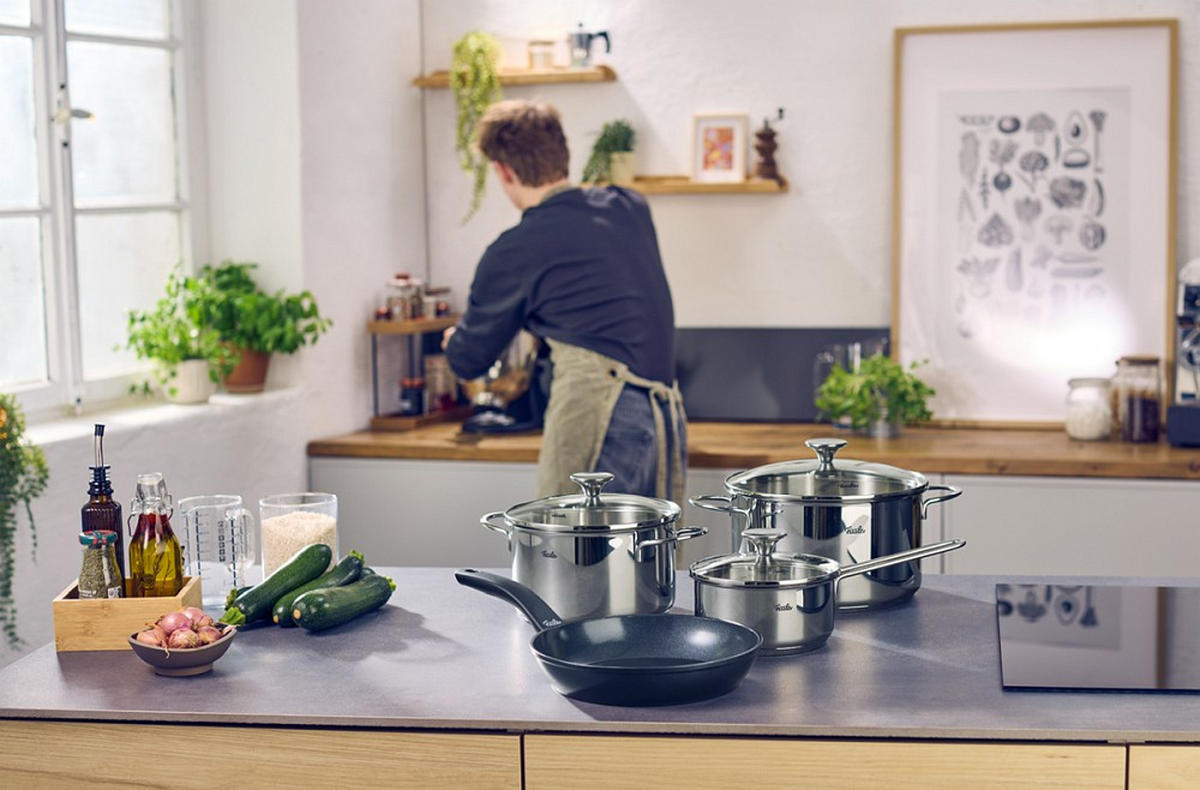 KOCHTOPFSET Leviro 4-teilig  - Edelstahlfarben/Schwarz, Basics, Metall - Fissler