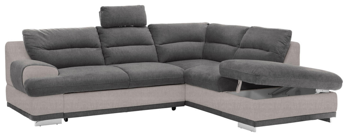 ECKSOFA Anthrazit, Hellgrau Velours  - Chromfarben/Anthrazit, KONVENTIONELL, Textil/Metall (264/217cm) - MID.YOU
