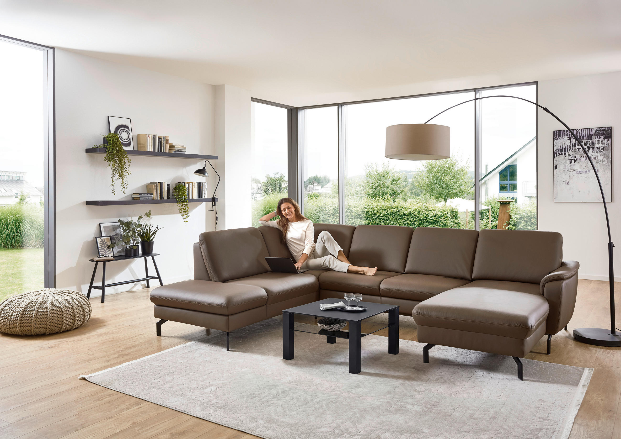 Thumbnail - Beldomo Premium Wohnlandschaft Beldomo premium, Braun, Leder, Echtleder, Rindleder, 5-Sitzer, Ottomane rechts, U-Form, 3...