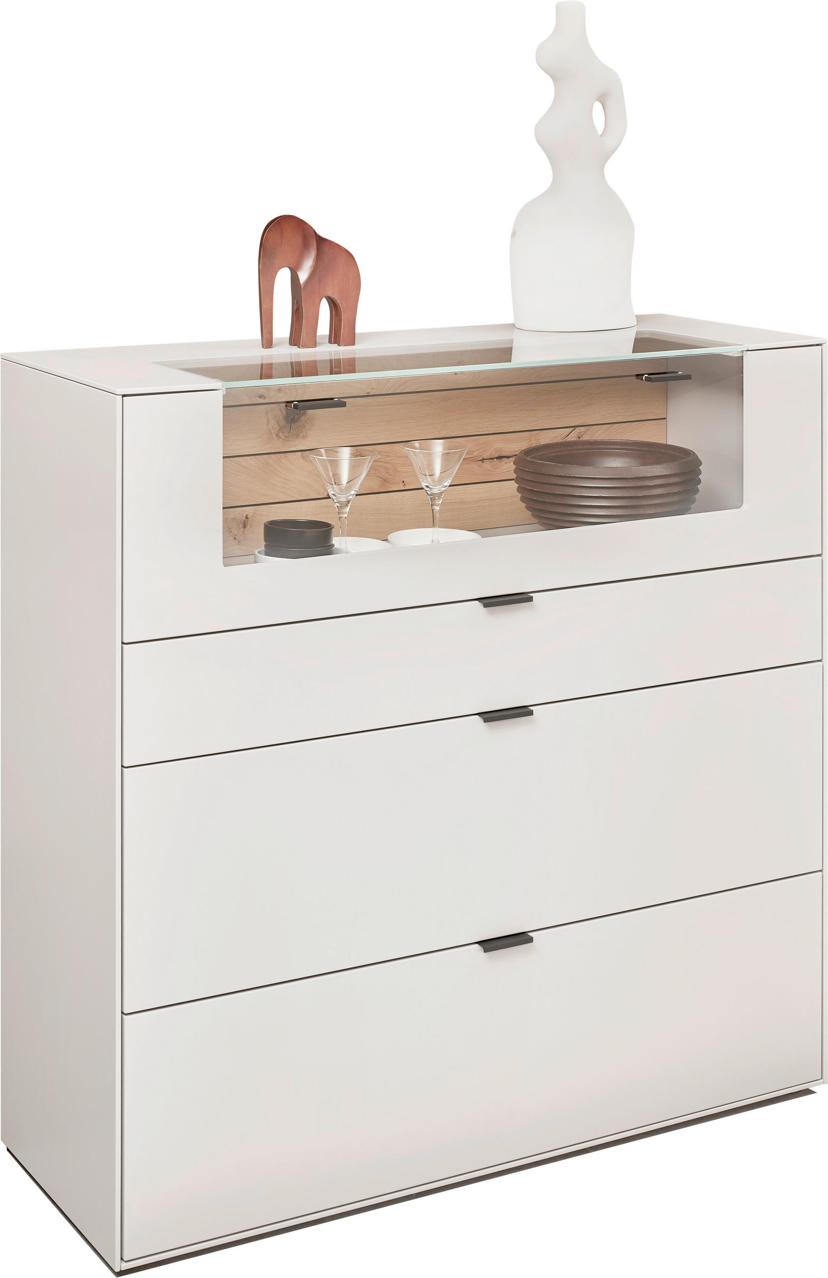 HIGHBOARD Weiss  121,9/121,5/45,2 cm  - Weiss/Schwarz, Design, Glas/Holz (121,9/121,5/45,2cm) - Dieter Knoll