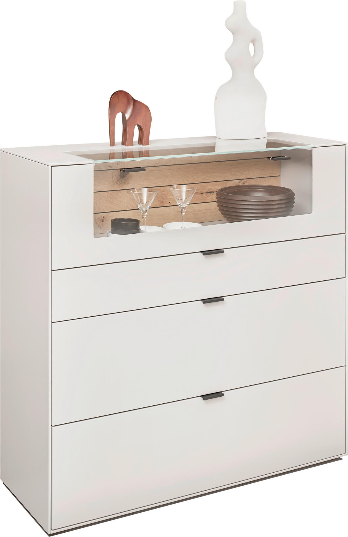 HIGHBOARD  121,9/121,5/45,2 cm 3 Schublade(n)  - Schwarz/Weiß, Design, Glas/Holz (121,9/121,5/45,2cm) - Dieter Knoll
