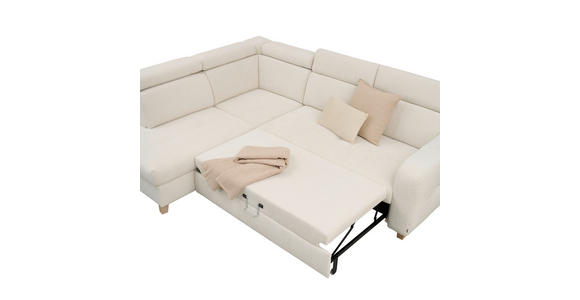 ECKSOFA inkl. Funktionen Weiß Samt - Weiß, Natur, Holz/Textil (206/261cm) - Venda