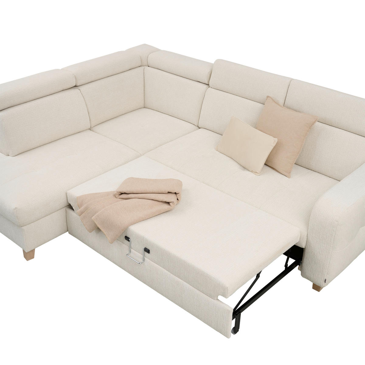 ECKSOFA in Samt Weiß  - Weiß, Natur, Holz/Textil (206/261cm) - Venda
