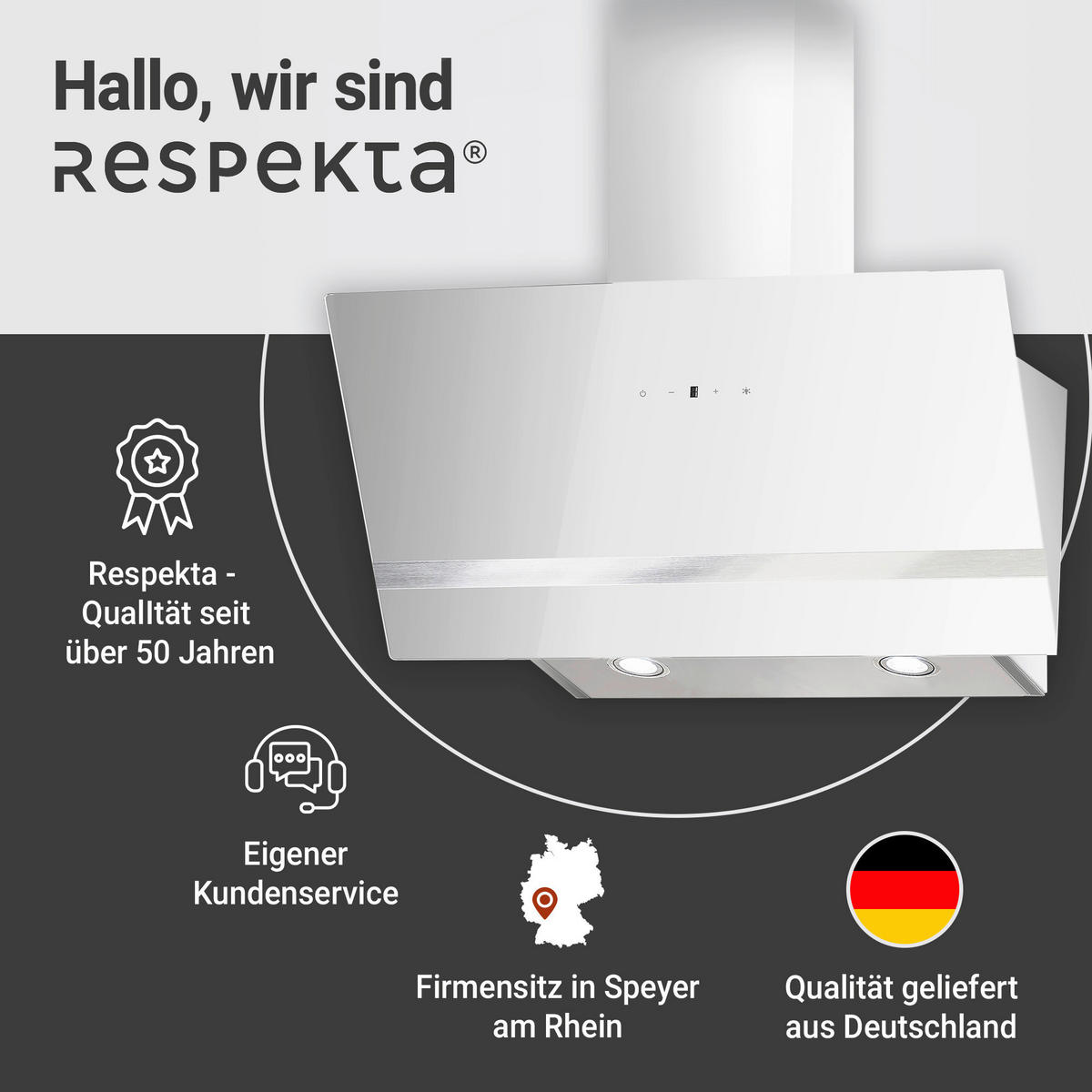 DUNSTABZUGSHAUBE CH24080WM  - Weiß, Trend, Glas/Metall (79,5/74,2-109,2/38,5cm) - Respekta
