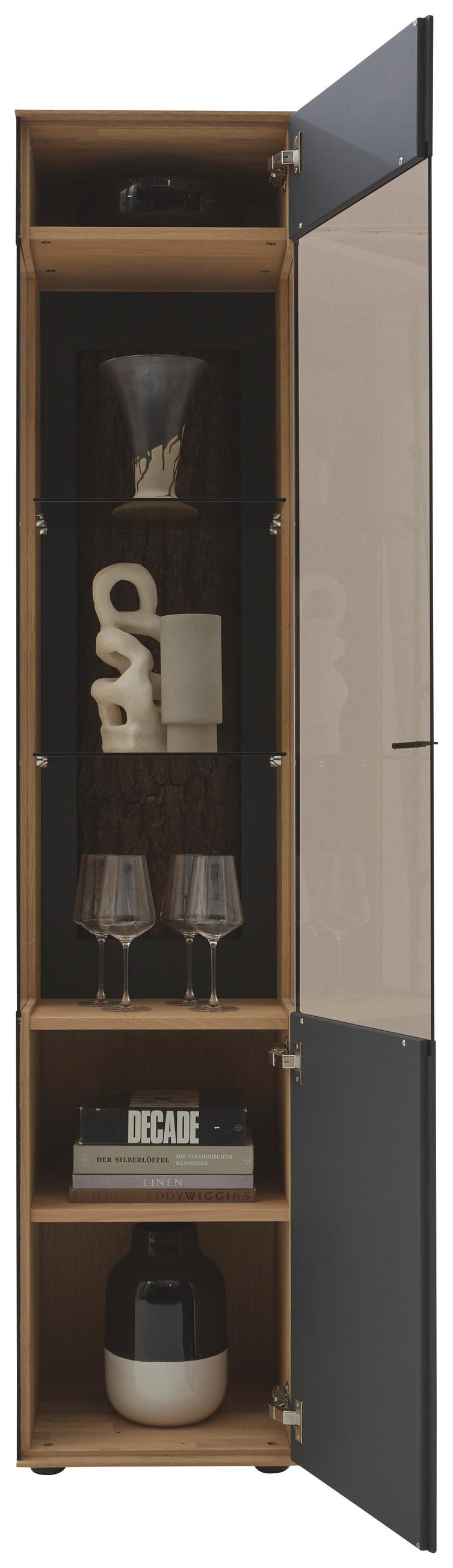 VITRINE  in vollmassiv Kerneiche Anthrazit, Eichefarben - Eichefarben/Anthrazit, Natur, Glas/Holz (43/205/44cm) - Valnatura