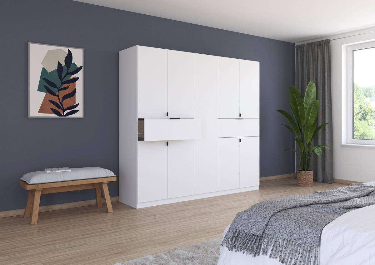 OMARA S KLASIČNIMI VRATI, bela  - bela, Moderno, kovina/leseni material (226/210/54cm) - Rauch Möbel