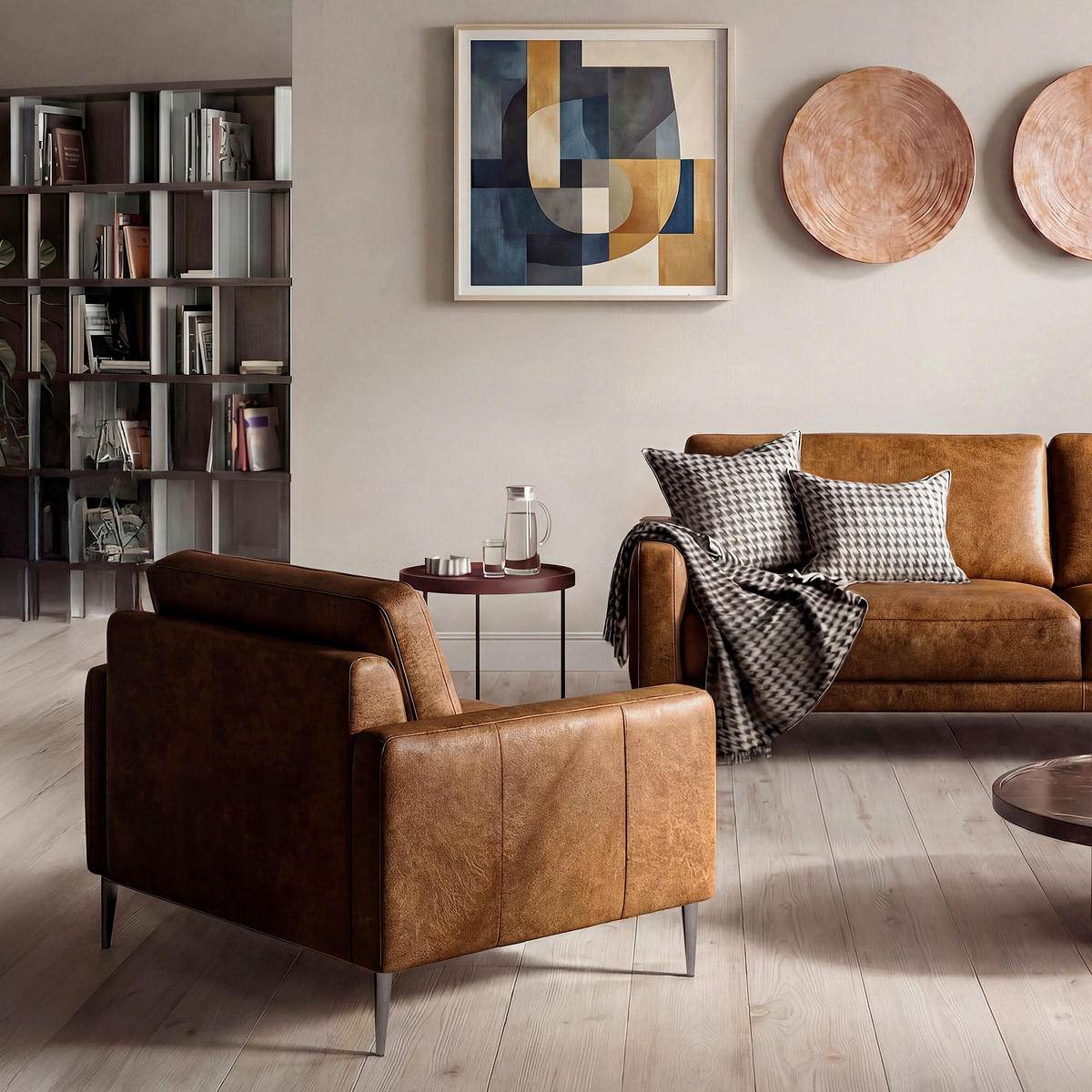 SESSEL 88/85/92 cm  in Lederlook Echtleder Braun  - Schwarzchrom/Braun, Design, Leder/Textil (88/85/92cm) - Livetastic