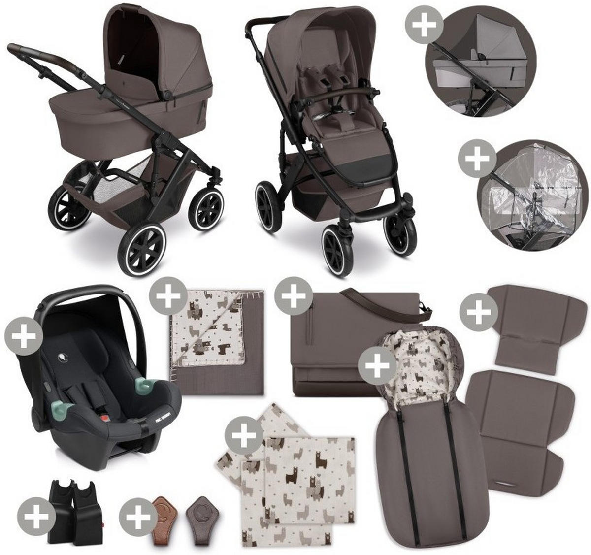 KINDERWAGENSET Salsa 5 Air Starter Set  - Graubraun/Schwarz, Basics, Textil/Metall (95.5/63/107,5cm) - ABC Design