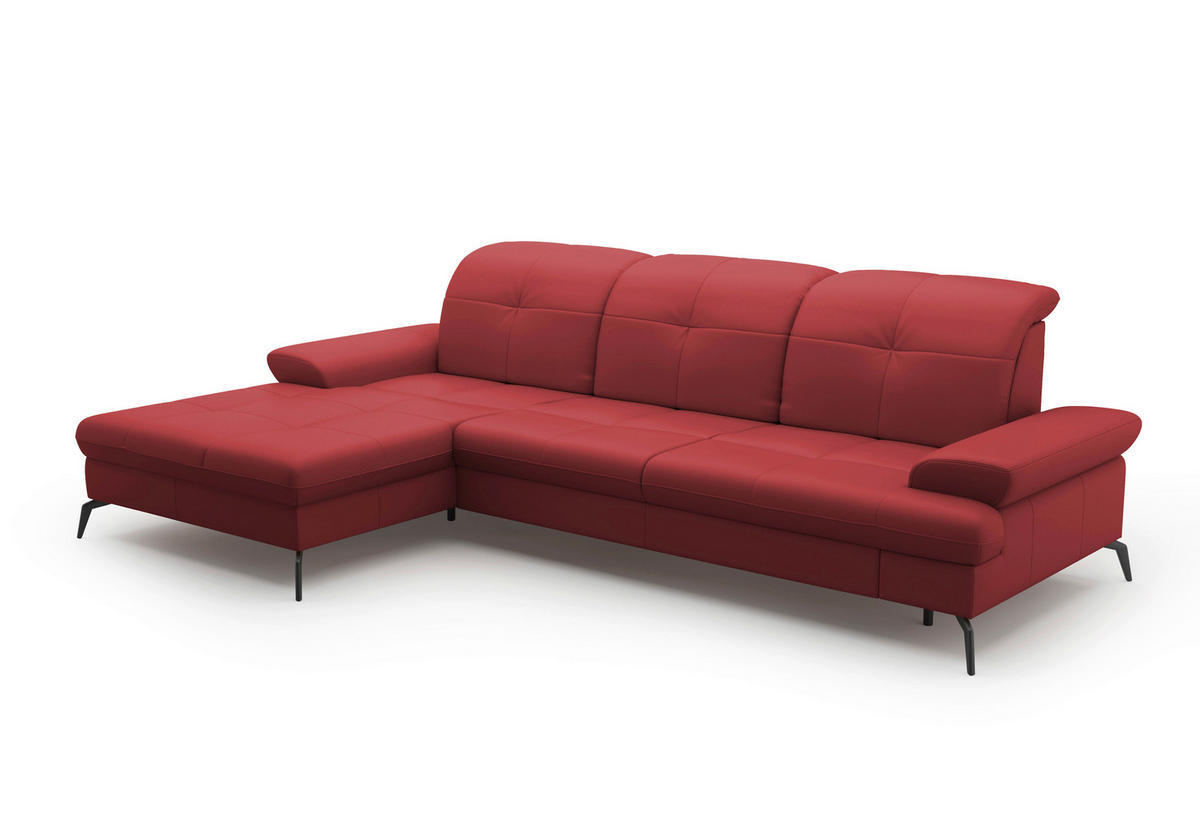 ECKSOFA in Echtleder Rot  - Rot/Schwarz, Konventionell, Leder/Metall (185/279cm) - Sit & More