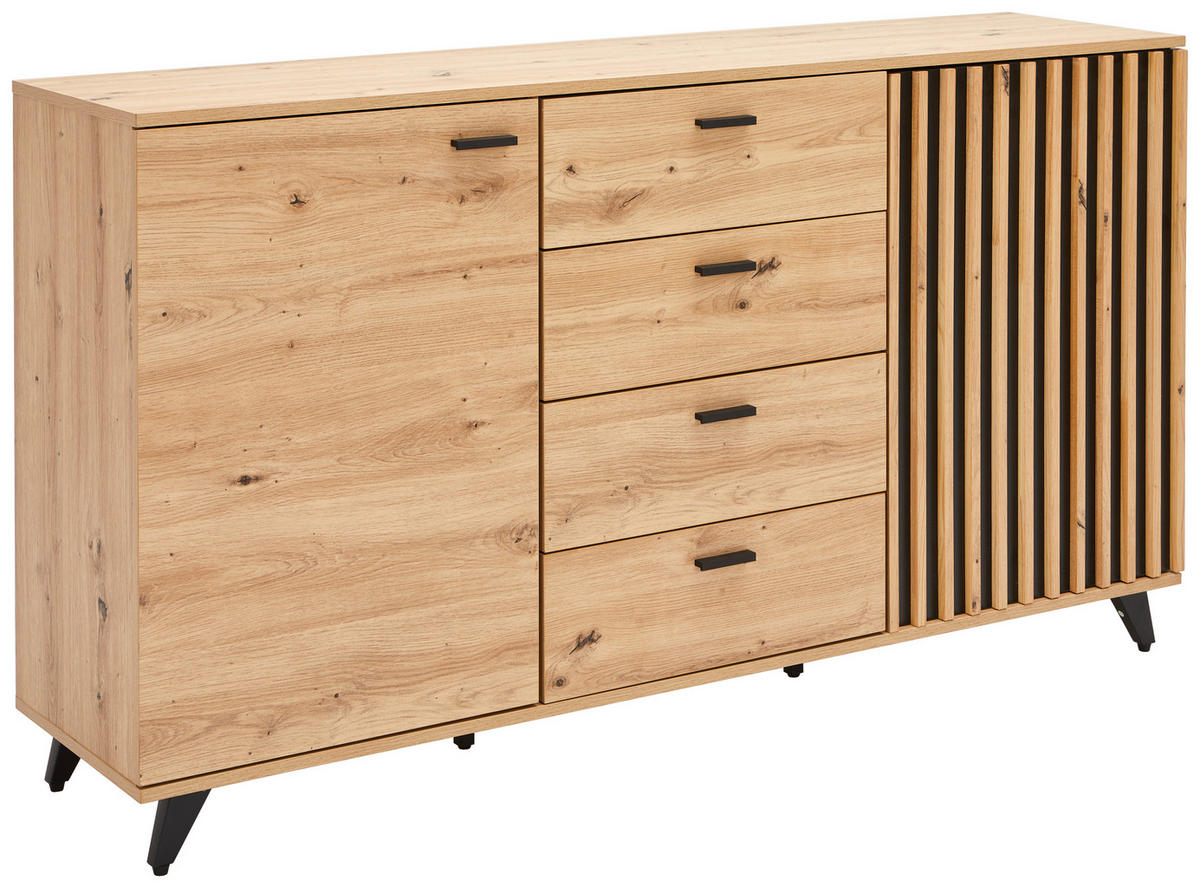 SIDEBOARD 154/86/40 cm Schwarz, Eichefarben  - Eichefarben/Schwarz, Lifestyle, Holzwerkstoff/Metall (154/86/40cm) - MID.YOU