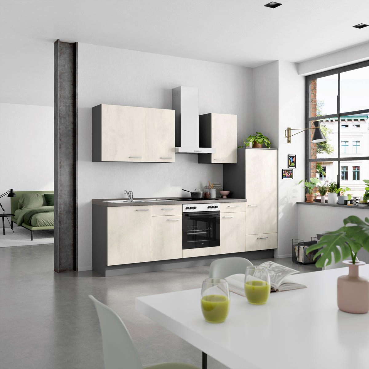 BUCĂTĂRIE FĂRĂ ELECTROCASNICE  - ardeziu/alb, Modern, metal/material pe bază de lemn (270cm) - Nobilia