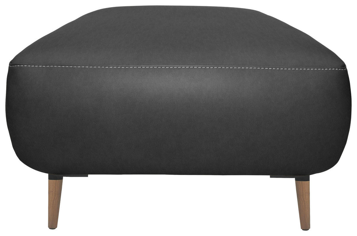 HOCKER in Leder Anthrazit  - Anthrazit/Beige, Natur, Leder/Holz (65/46/55cm) - Valnatura