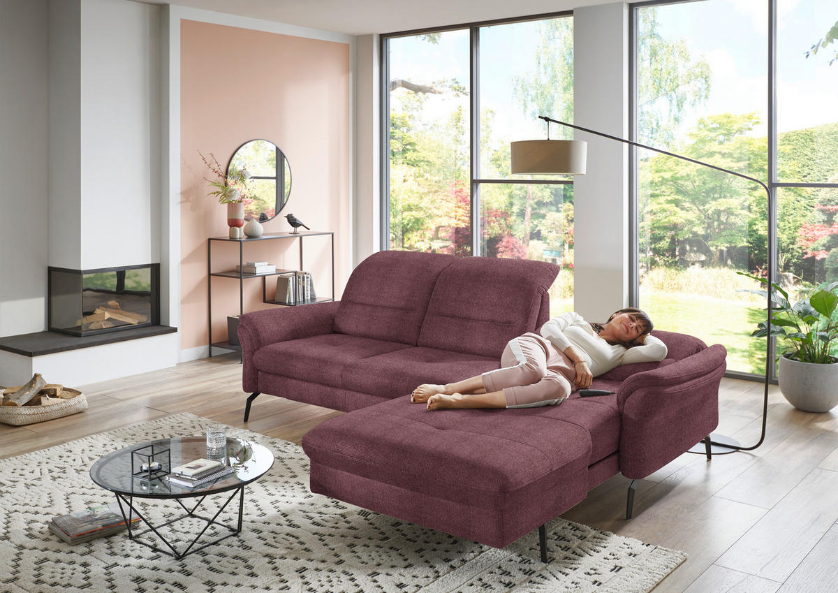 ECKSOFA in Flachgewebe Weinrot  - Weinrot/Schwarz, Konventionell, Textil/Metall (260/181cm) - Beldomo Speed