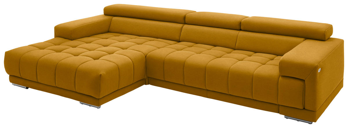 ECKSOFA in Mikrofaser Currygelb  - Currygelb/Silberfarben, Design, Textil/Metall (190/335cm) - Beldomo Speed