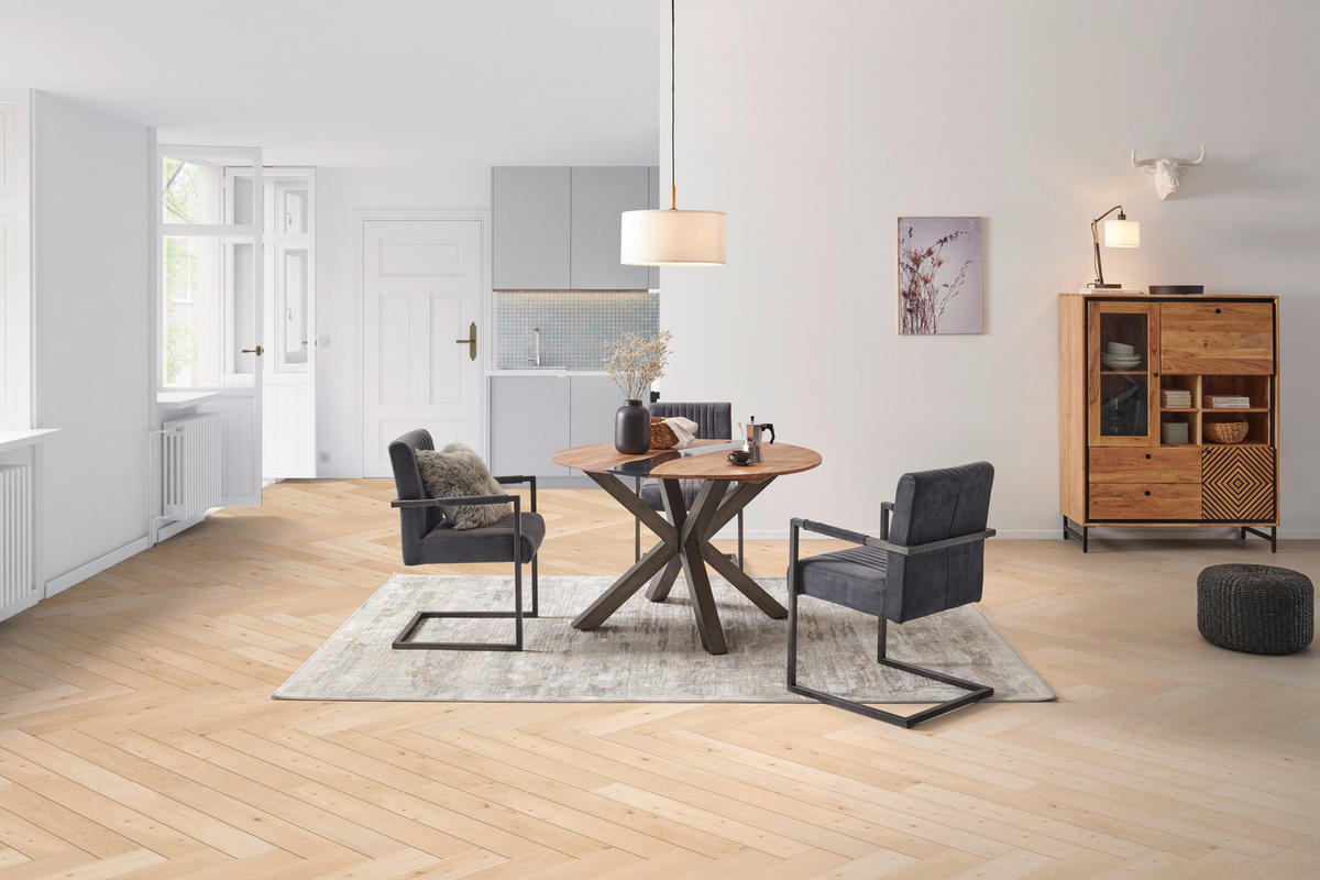 ESSTISCH in Holz, Metall  - Schwarz/Naturfarben, Trend, Holz/Metall (120/76/120cm) - Livetastic