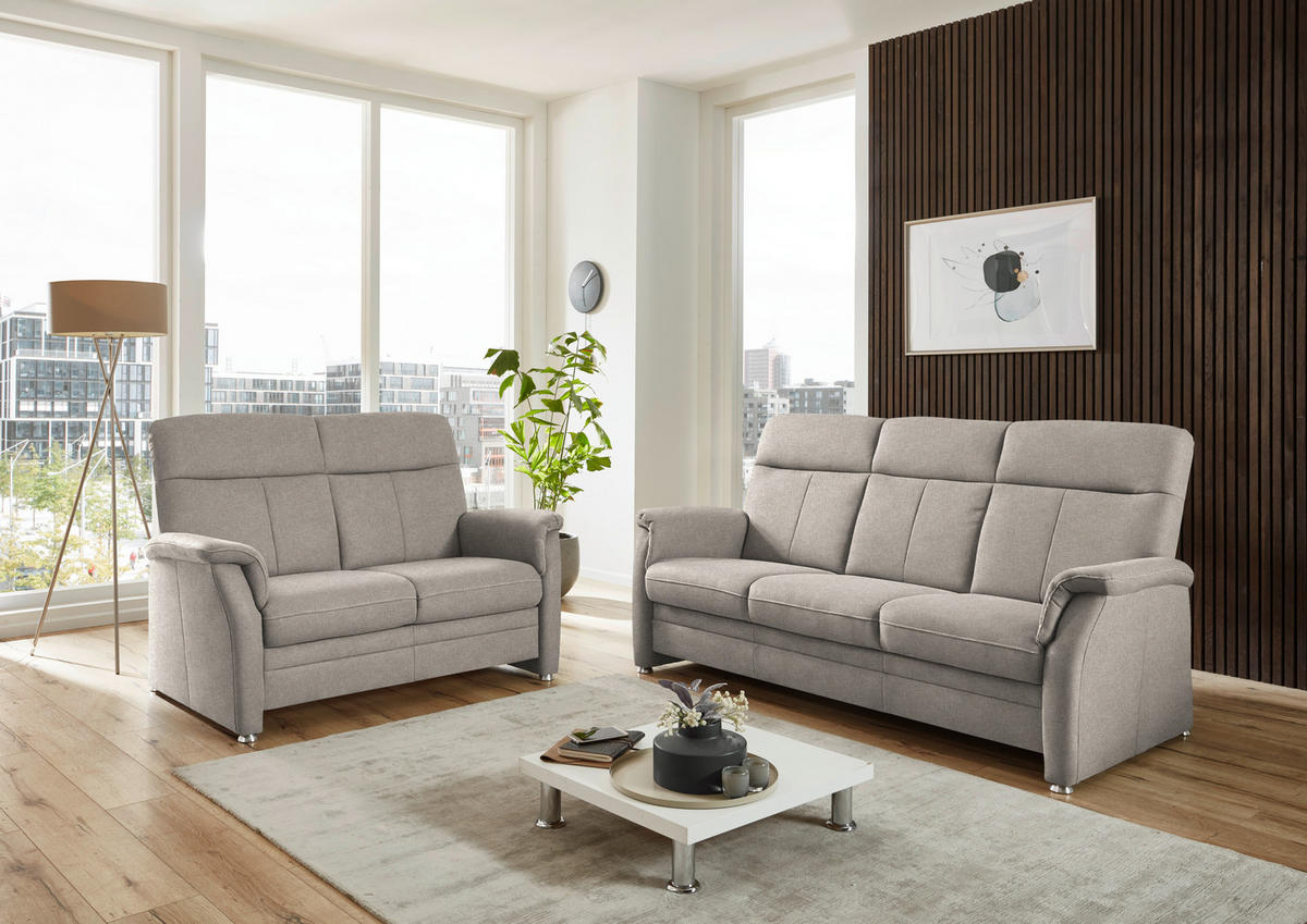 3-SITZER-SOFA Flachgewebe Beige  - Beige/Alufarben, Konventionell, Textil/Metall (194/100/89cm) - Beldomo Comfort