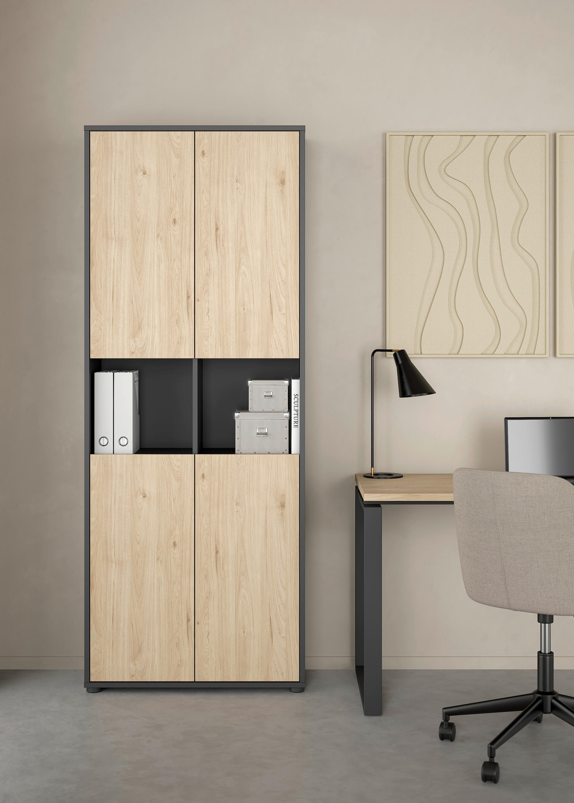 AKTENSCHRANK 79,6/207,7/34,3 cm  - Eichefarben/Grau, MODERN, Holzwerkstoff (79,6/207,7/34,3cm) - MID.YOU