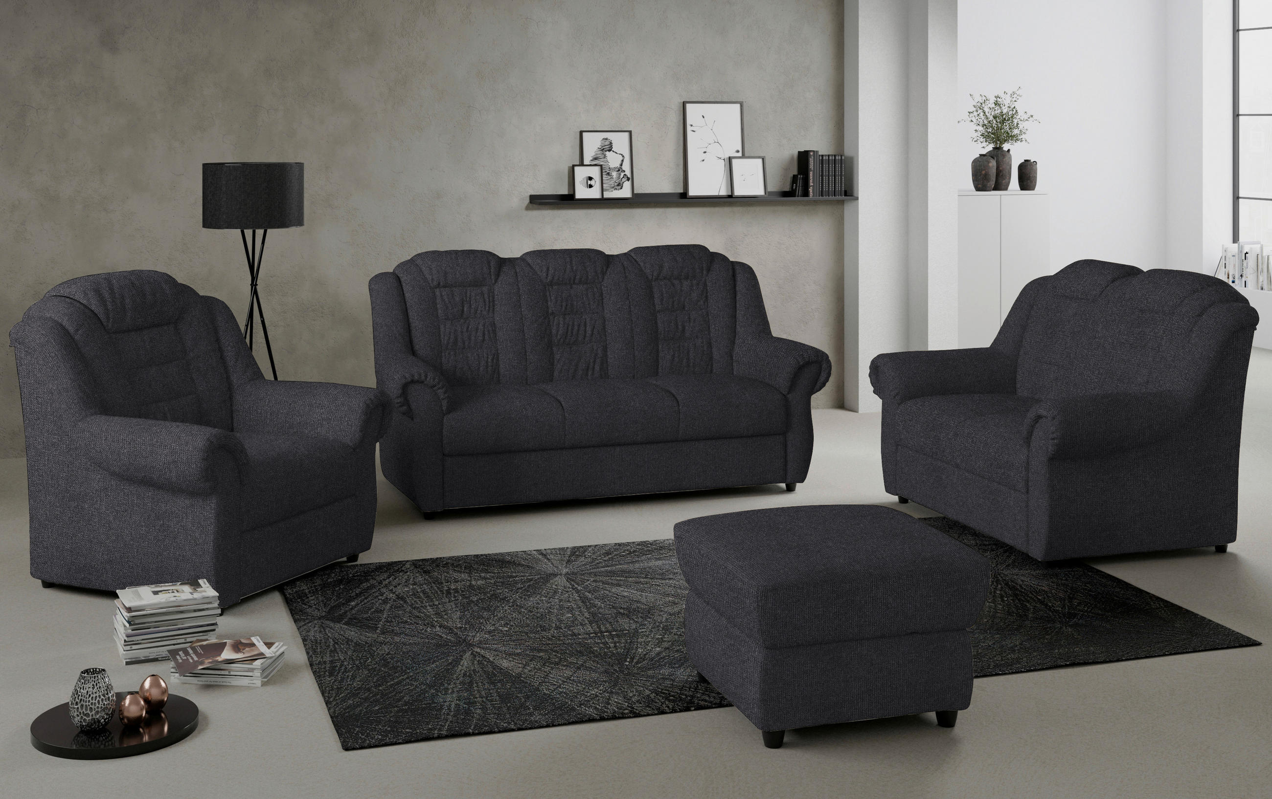 HOCKER Chenille Schwarz  - Schwarz, KONVENTIONELL, Kunststoff/Textil (68/45/68cm) - Livetastic