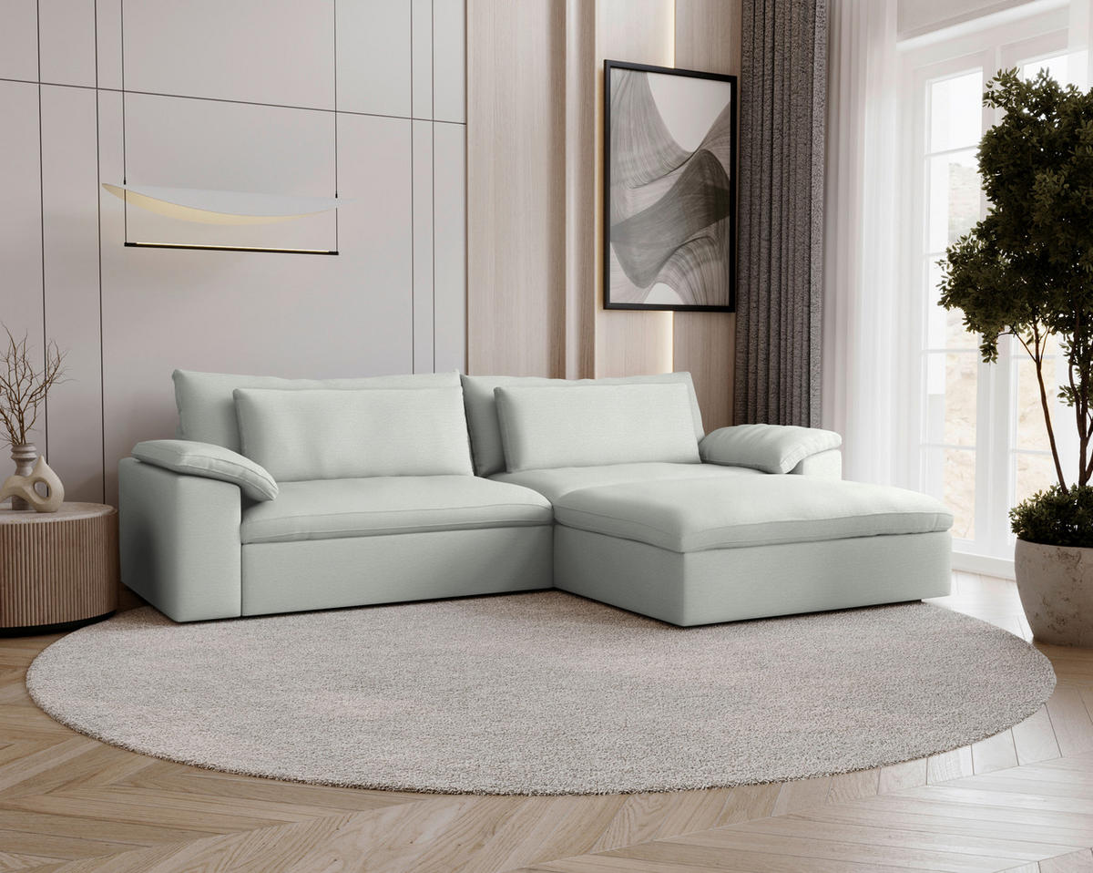 ECKSOFA 306/198 cm  in Chenille Silberfarben Rückenkissen, Nierenkissen, Armlehnenkissen, Rücken echt  306/198 cm  - Silberfarben/Schwarz, MODERN, Kunststoff/Textil (306/198cm) - Carryhome