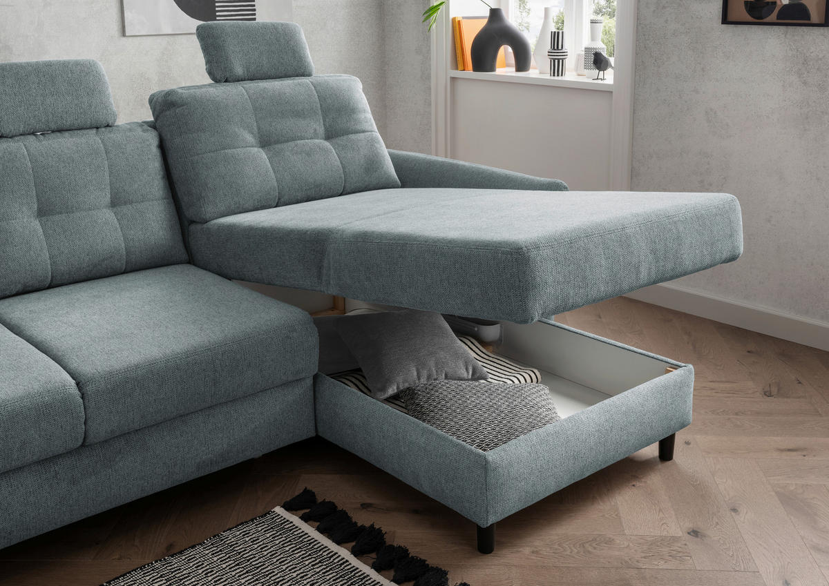 ECKSOFA in Chenille Blau  - Mintgrau/Blau, MODERN, Holz/Textil (250-280/176cm) - Livetastic