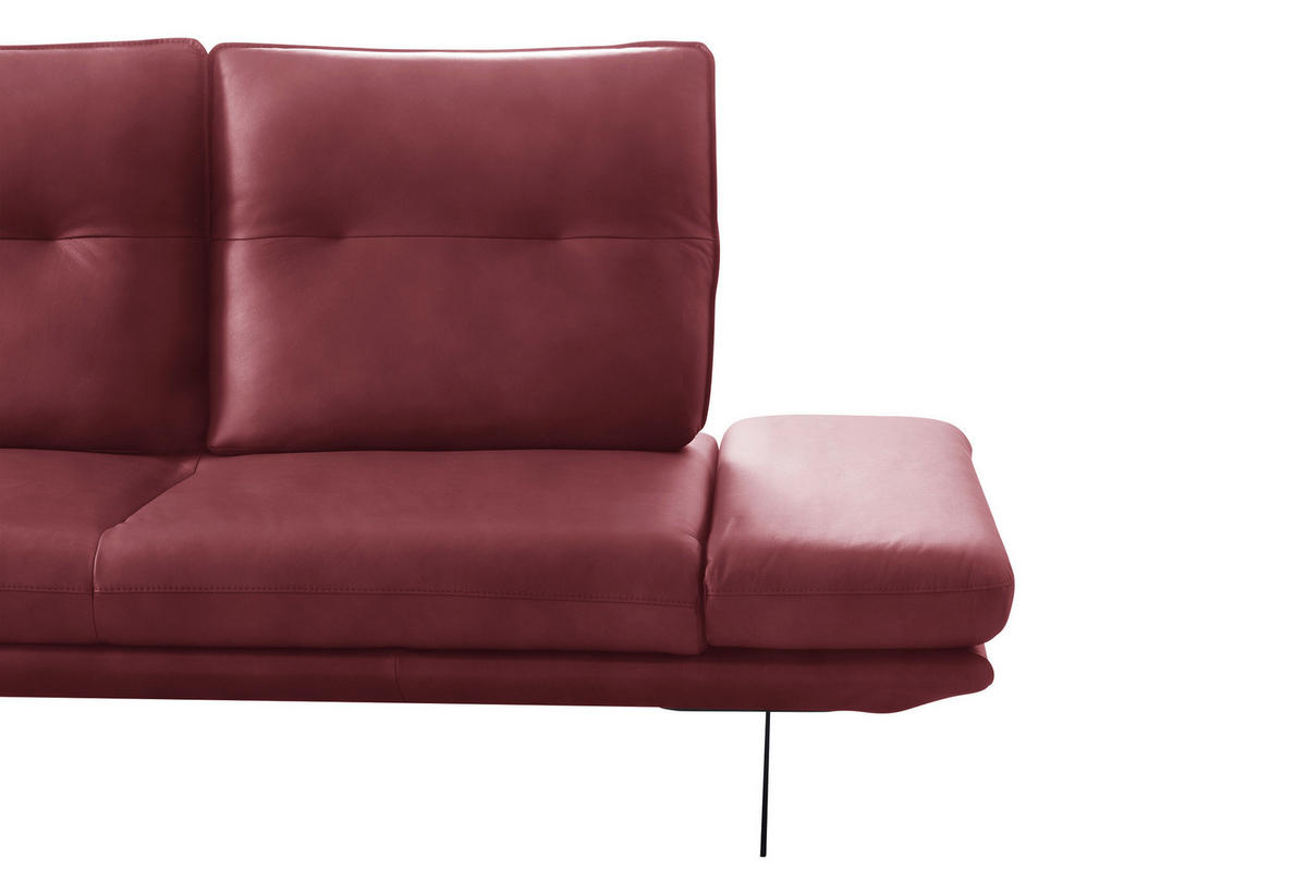 ECKSOFA Kirschrot Echtleder Armteilverstellung, Kopfteilverstellung, Sitztiefenverstellung  - Schwarz/Kirschrot, Design, Leder/Metall (180/291cm) - Celina Home