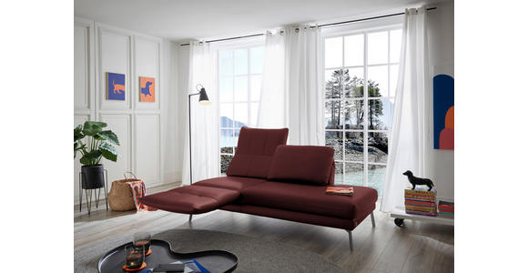 RÉCAMIERE in Echtleder Rot - Chromfarben/Rot, Design, Leder/Metall (209/85-109/95-16cm) - Dieter Knoll
