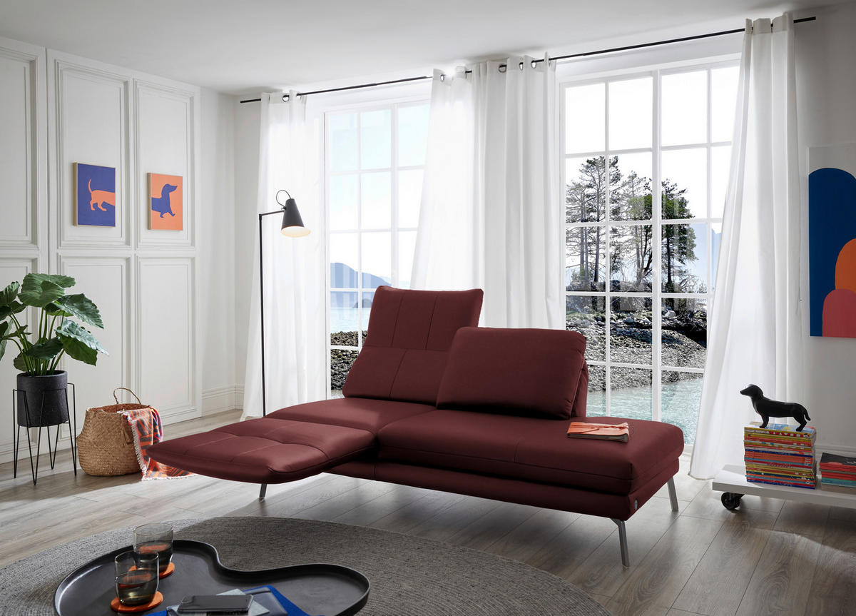 RÉCAMIERE in Echtleder Rot  - Chromfarben/Rot, Design, Leder/Metall (209/85-109/95-16cm) - Dieter Knoll